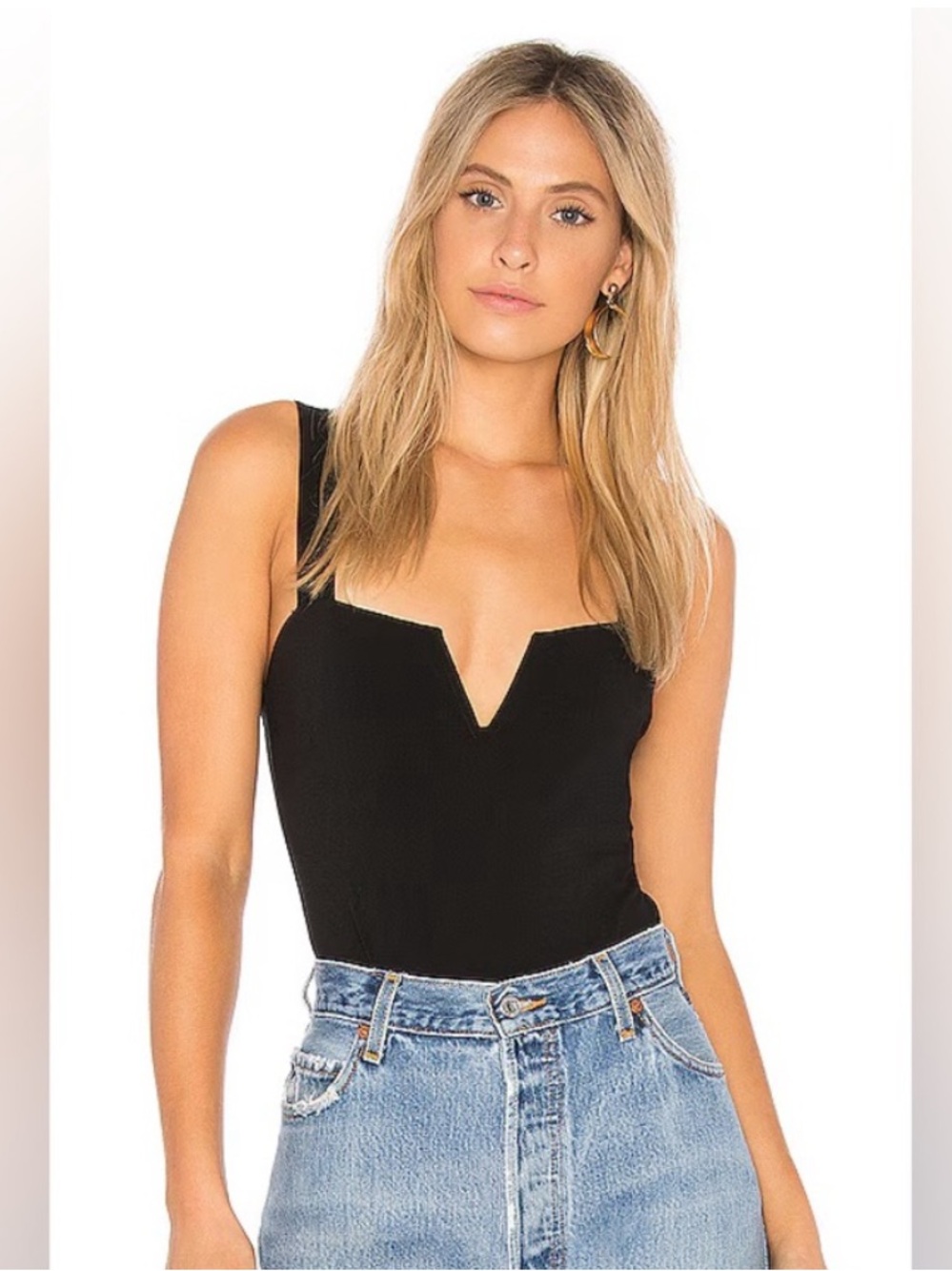 Free People Black V-Notch Bodysuit